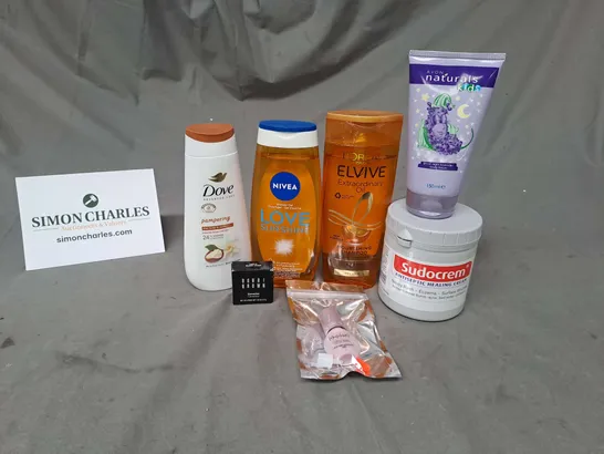 APPROXIMATELY 20 ASSORTED COSMETIC PRODUCTS TO INCLUDE DOVE BODY WASH, SUDOCREM AND NIVEA SHOWER GEL