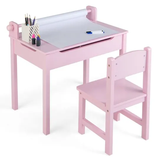 BOXED COSTWAY CHILDREN'S TABLE WITH CHAIR SENSORY TABLE SET FOR CHILDREN - PINK