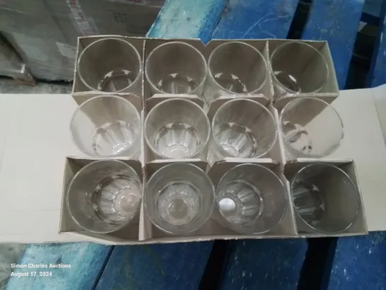 PALLET CONTAINING APPROXIMATELY 12 TILTED DISPLAY BASKETS AND 96 GLASS TUMBLERS