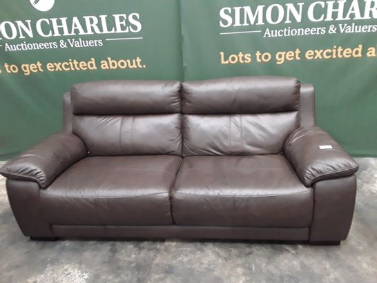 QUALITY BROWN FAUX LEATHER THREE SEATER SOFA