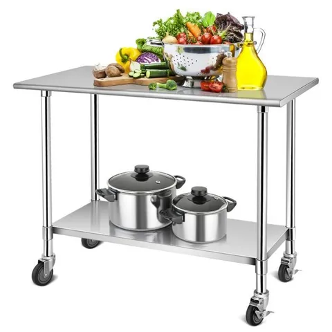 BOXED STEEL COOKING TABLE WITH 4 SWIVEL WHEELS, ADJUSTABLE SHELF, TROLLEY FOR KITCHEN AND RESTAURANT