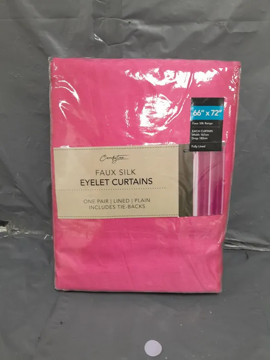 SEALED COMGY TEX FAUX SILK EYELET CURTAINS - 66 X 72 