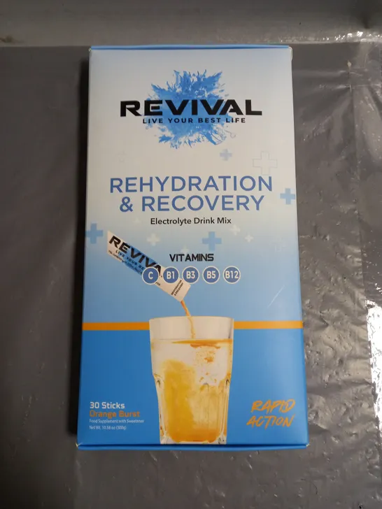 REVIVAL REHYDRATION & RECOVERY ELECTROLITE DRINK MIX IN ORANGE BURST 30 SERVINGS