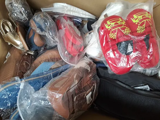 BOX OF APPROXIMATELY 15 ASSORTED PAIRS OF SHOES AND FOOTWEAR ITEMS IN VARIOUS STYLES AND SIZES TO INCLUDE FITFLOP, FASHION, ETC