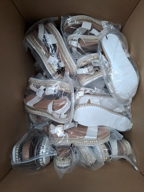 BOX OF APPROXIMATELY 20 ASSORTED PAIRS OF SANDAL FOOTWEAR ITEMS IN VARIOUS COLOURS AND SIZES