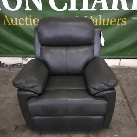 DESIGNER CHARCOAL GREY LEATHER POWER RECLINER ARMCHAIR