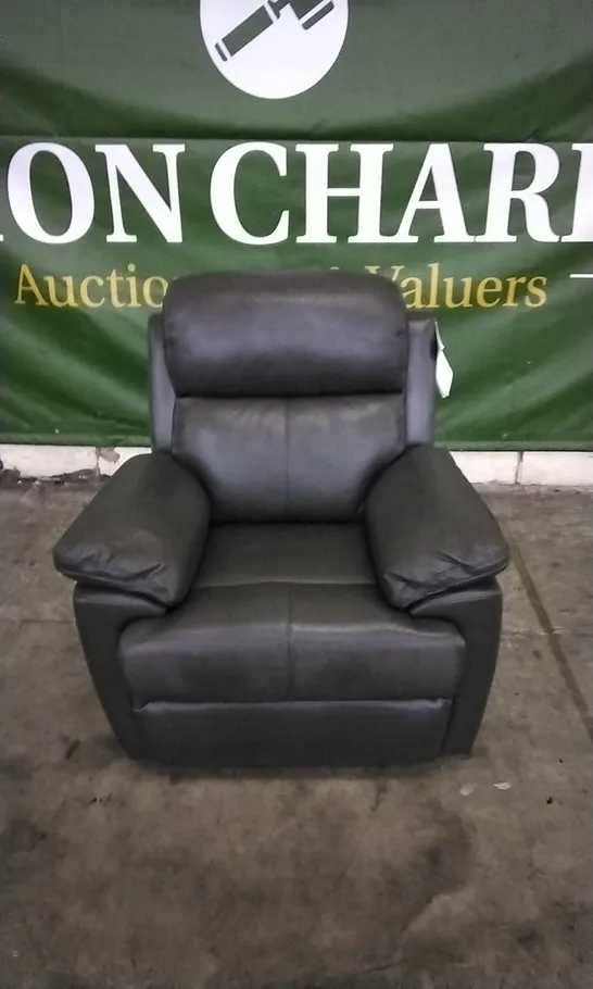 DESIGNER CHARCOAL GREY LEATHER POWER RECLINER ARMCHAIR