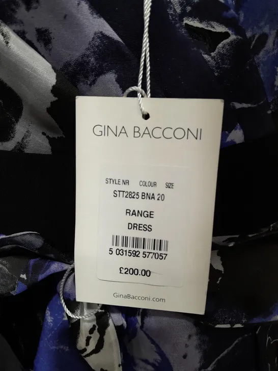 GINA BACCONI FLORAL DRESS IN BLACK/BLUE - SIZE 20