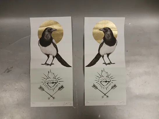 RUGMAN SIGNED LIMITED EDITION MAGPIE 'JOY' ART PRINT PAIR (30/200)