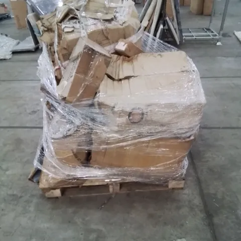 A PALLET OF VARIOUS FURNITURE PARTS AND CUSHIONS (MOSTLY CHAIRS)