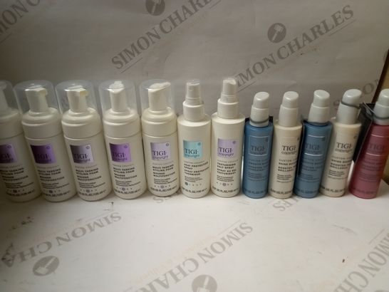 LOT OF APPROX 12 ASSORTED TIGI COPYRIGHT HAIRCARE PRODUCTS TO INCLUDE STYLING FOAM, TEXTURISING SALT SPRAY, SHINE BOOSTER, ETC