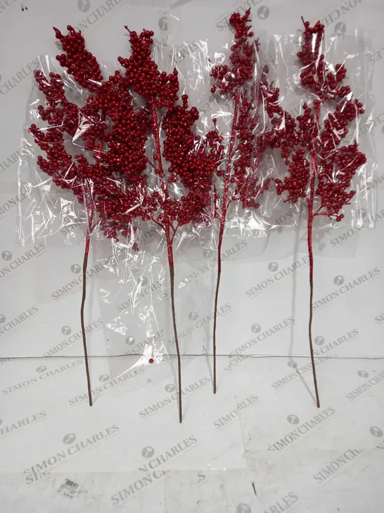 BOXED HOME REFLECTIONS SET OF 4 GLITTER BERRY STEMS 