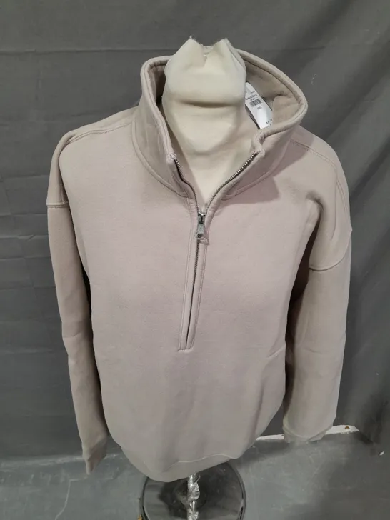 ABERCROMBIE & FITCH BEIGE SOFT FLEECE QUARTER ZIP - SMALL