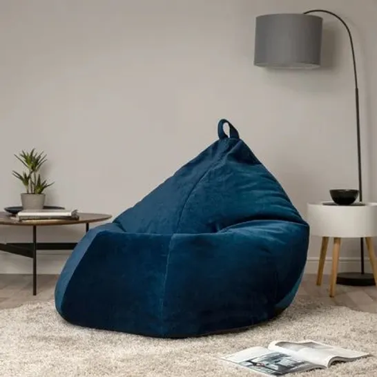 BOXED MILANO BEAN BAG CHAIR & LOUNGER IN VELVET BLUE 