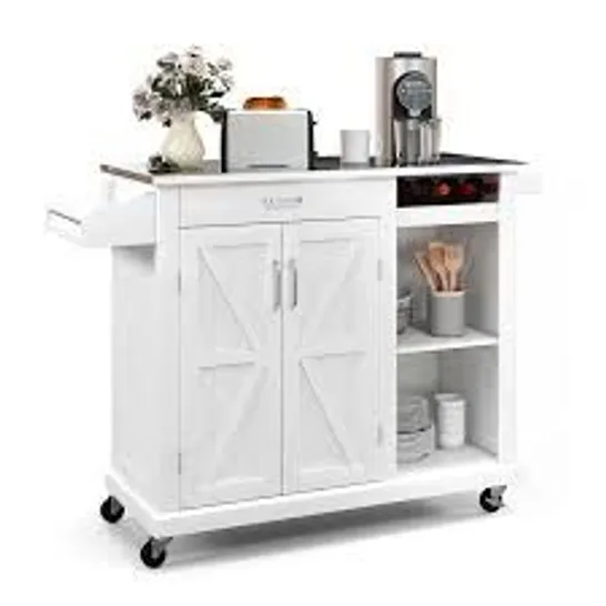 BOXED COSTWAY KITCHEN ISLAND CART WITH DRAWER WINE RACK AND ADJUSTABLE SHELVES - WHITE