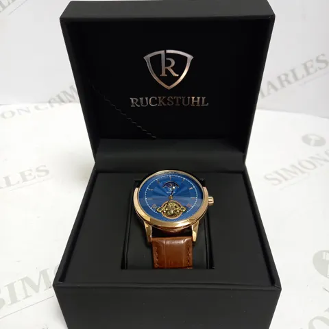 MENS RUCKSTUHL AUTOMATIC DIAL – R100 -TOURBILLION DESIGN DIAL – GLASS EXHIBITION BACK – LEATHER STRAP