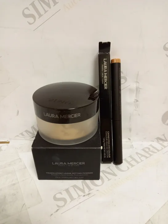 LOT OF 2 LAURA MERCIER PRODUCTS TO INCLUDE TRANSLUCENT LOOSE SETTING POWDER - TRANSLUCENT HONEY & CAVIAR STICK EYE COLOUR - GINGER