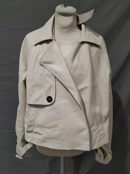 RIVER ISLAND STUDIOS CREAM PU JACKET - UK S