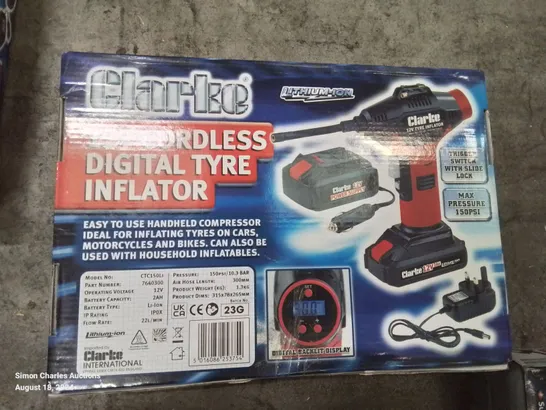 BOXED CLARKE 12V CORDLESS DIGITAL TYRE INFLATOR CTC150LI