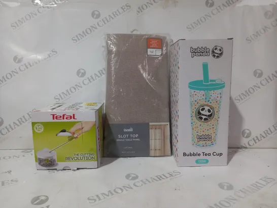 BOX OF APPROXIMATELY 20 ASSORTED HOUSEHOLD ITEMS TO INCLUDE BUBBLE TEA CUP, SLOT TOP SINGLE VOILE PANEL, ETC - COLLECTION ONLY