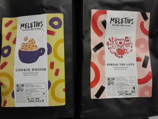 LOT OF 2 PACKS OF MELETIUS COFFEE INCLUDE COOKIE DOUGH AND SPREAD THE LOVE