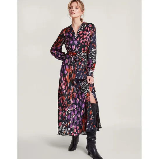 MONSOON NIYA PRINTED MAXI SHIRT DRESS- BLACK MULTI SIZE 14