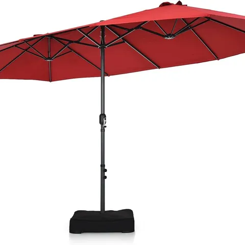 BOXED COSTWAY 15FT DOUBLE-SIDED TWIN PATIO UMBRELLA SUN SHADE OUTDOOR MARKET BASE - WINE