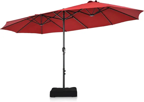 BOXED COSTWAY 15FT DOUBLE-SIDED TWIN PATIO UMBRELLA SUN SHADE OUTDOOR MARKET BASE - WINE