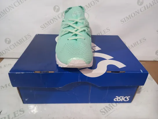 BOXED PAIR OF ASICS GEL-KAYANO KNIT TRAINERS IN MINT GREEN UK SIZE 6