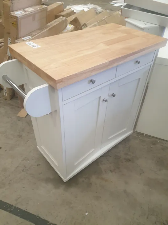 WHITE/OAK WHEELED TABLE SERVICE CUPBOARD