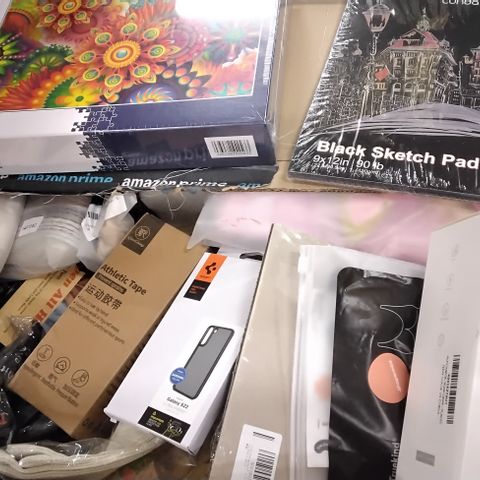 PALLET OF APPROXIMATELY 6 BOXES OF ASSORTED ITEMS INCLUDING 1000 PIECE JIGSAW PUZZLE, ATHLETIC TAPE, BLACK SKETCH PAD, AUTOMATIC SOAP DISPENSER, SPIGEN CASE FOR GALAXY S22