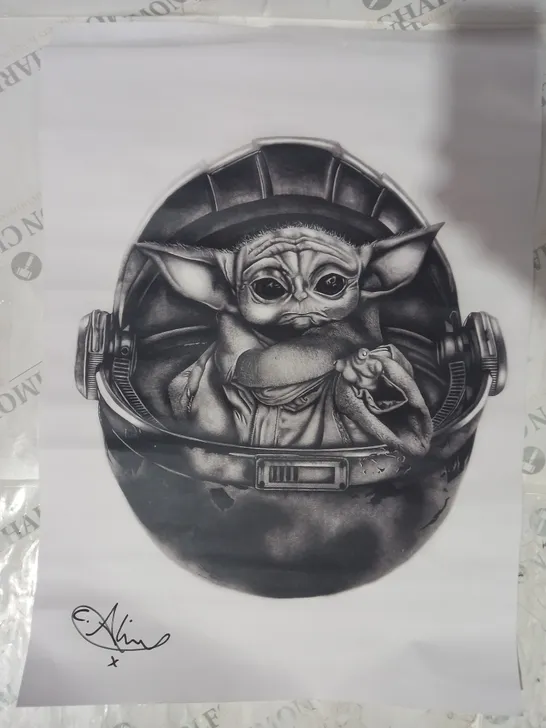 SIGNED STAR WARS MANDOLORIAN GROGU BABY YODA PRINT