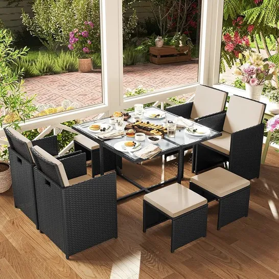 BOXED ERNESTA SQUARE 8-PERSON 109CM GARDEN FURNITURE SET (2 BOXES)