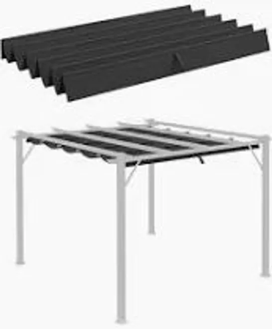 BOXED OUTSUNNY RETRACTABLE PERGOLA SHADE COVER, REPLACEMENT CANOPY FABRIC FOR 3 X 3 (M) PERGOLA, GAZEBO RETRACTABLE ROOF, DARK GREY