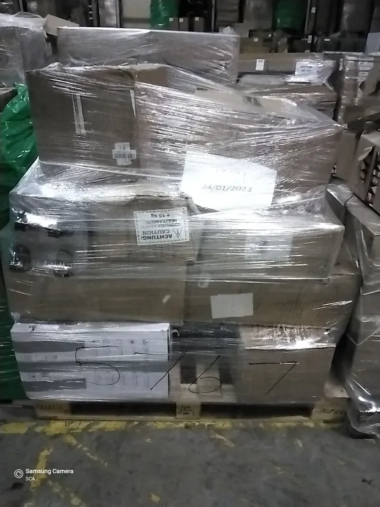 PALLET OF ASSORTED ITEMS INCLUDING HYBRID MATTRESS, BAGGED CANOPY, SENHENG CANOPY, CABINET TROLLEY, ELECTRIC FIREPLACE