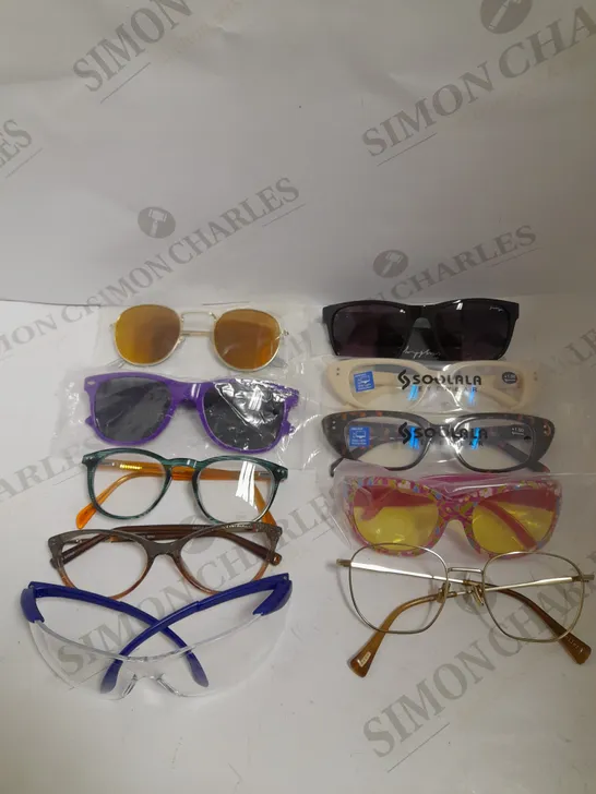 BOX OF APPROXIMATELY 20 ASSORTED EYEGLASSES AND CASES TO INCLUDE PRESCRIPTION GLASSES, SUNGLASSES, SAFETY GLASSES ETC