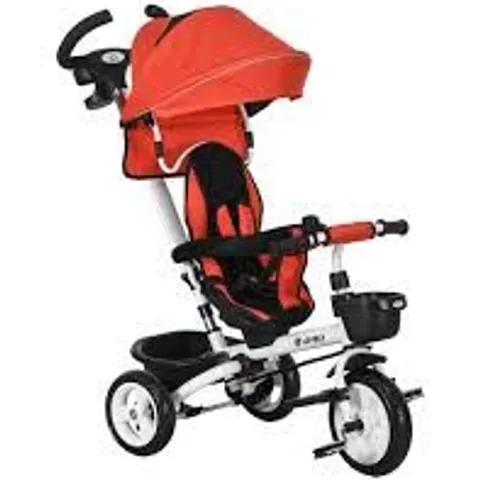 BOXED HOMCOM METAL FRAME 6 IN 1 BABY PUSH TRICYCLE WITH PARENT HANDLE FOR 1-5 YEARS OLD, RED