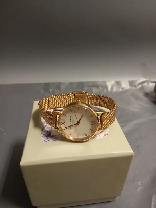 OLIVIA BURTON WHITE DIAL ROSE GOLD MESH STRAP WATCH