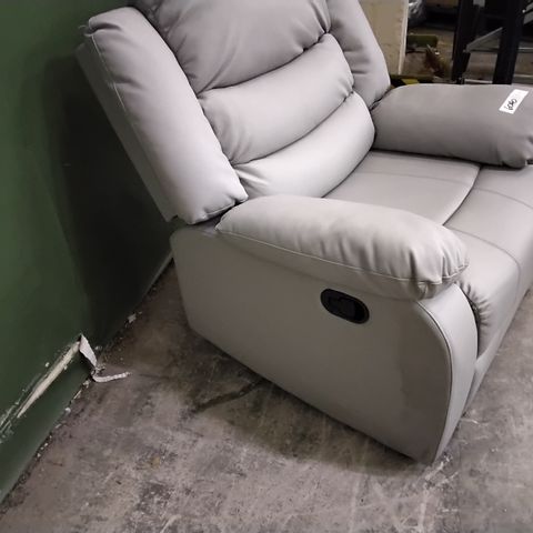 DESIGNER LIGHT GREY LEATHER MANUAL RECLINING EASY CHAIR 