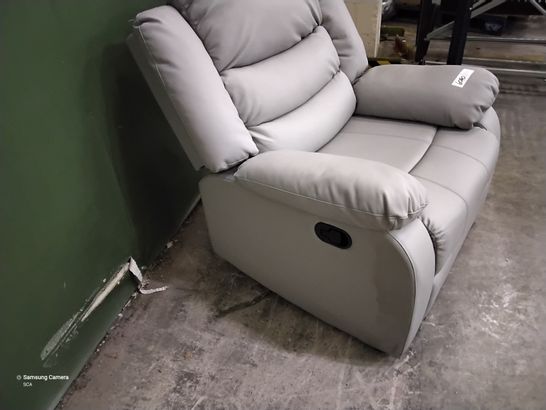 DESIGNER LIGHT GREY LEATHER MANUAL RECLINING EASY CHAIR 