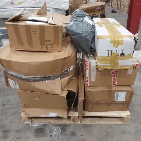 PALLET OF ASSORTED RAW HOUSEHOLD ITEMS AND FURNITURE PARTS 