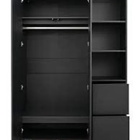 HAVA 2 DOOR 2 DRAWER WARDROBE WITH OPEN SHELVES BLACK (3 BOXES)