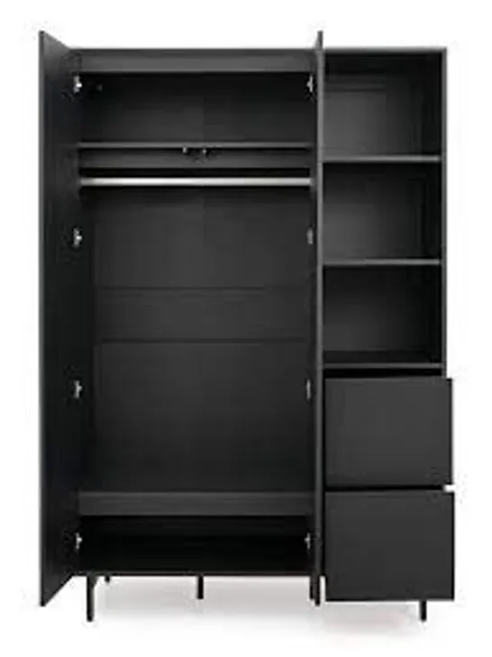 HAVA 2 DOOR 2 DRAWER WARDROBE WITH OPEN SHELVES BLACK (3 BOXES)