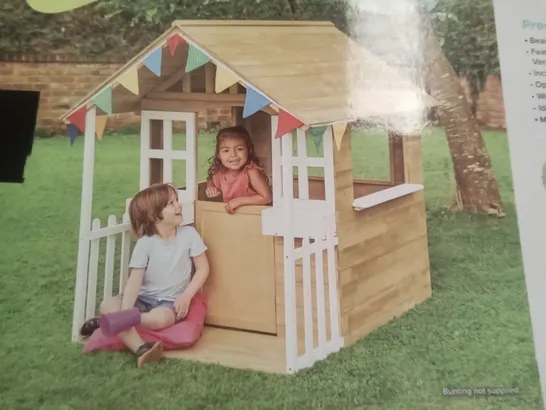 BOXED TP WOODEN CUBBY HOUSE WITH VERANDA