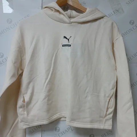 PUMA LADIES CROPPED HOODED TOP CREAM SIZE SMALL