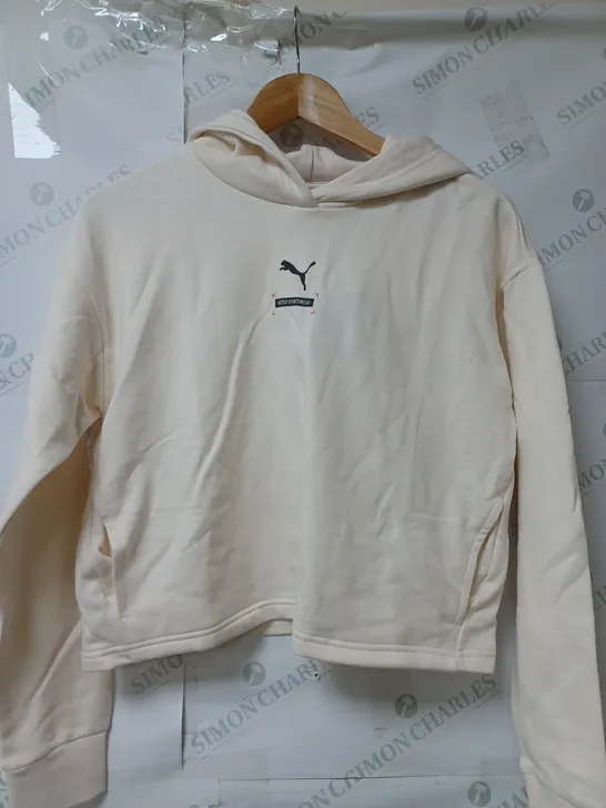 PUMA LADIES CROPPED HOODED TOP CREAM SIZE SMALL