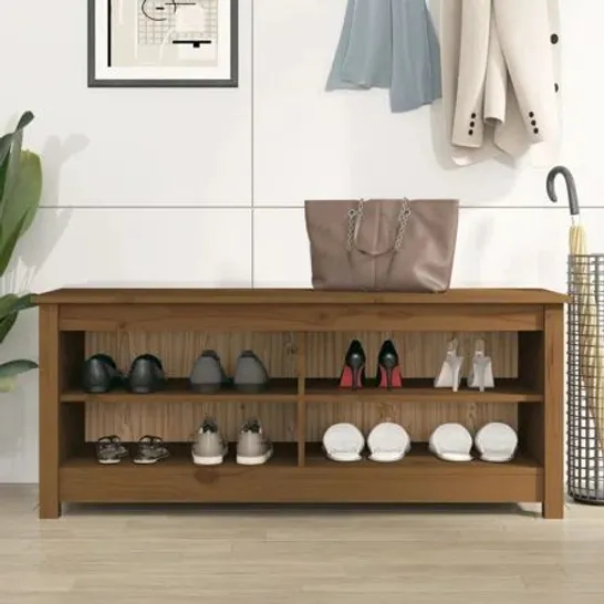 BOXED SOLID WOOD SHOE STORAGE BENCH