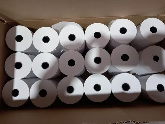 BOX OF APPROX 36 ROLLS OF 8CM WIDE RECEIPT TAPE 