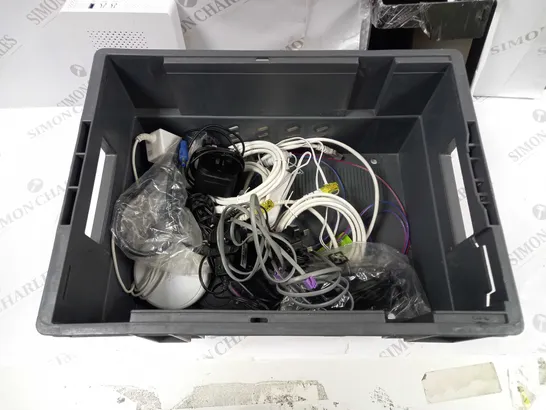 BOX TO CONTAIN APPROX. 10 X ASSORTED TECH PRODUCTS & ACCESSORIES. INCLUDES CONNECTIVITY BOXES, CHARGING CABLES, REMOTE ETC 