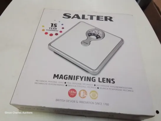 BOXED SALTER MECHANICAL PERSONAL SCALE WITH MAGNIFYING LENS